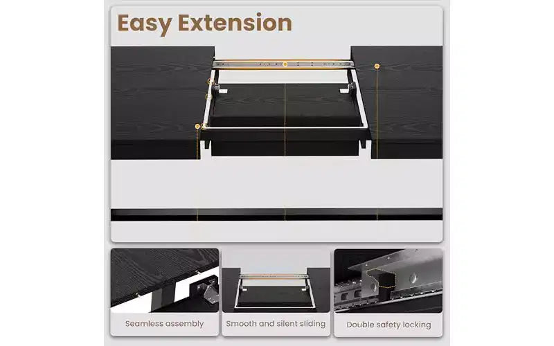 63-83" Extendable Dining Table, Industrial Rectangular, Seats 6-8, Heavy Duty Metal Frame