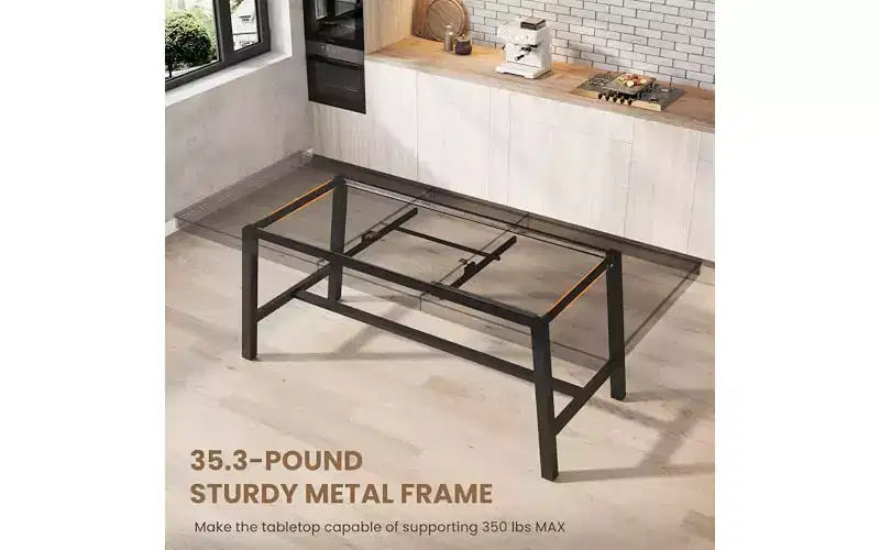 63-83" Extendable Dining Table, Industrial Rectangular, Seats 6-8, Heavy Duty Metal Frame