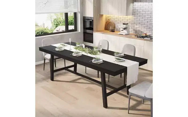 63-83" Extendable Dining Table, Industrial Rectangular, Seats 6-8, Heavy Duty Metal Frame
