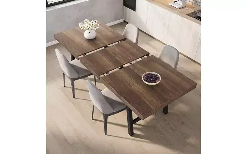 63-83" Extendable Dining Table, Industrial Rectangular, Seats 6-8, Heavy Duty Metal Frame