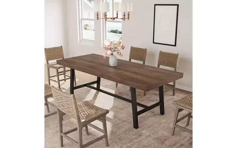 63-83" Extendable Dining Table, Industrial Rectangular, Seats 6-8, Heavy Duty Metal Frame