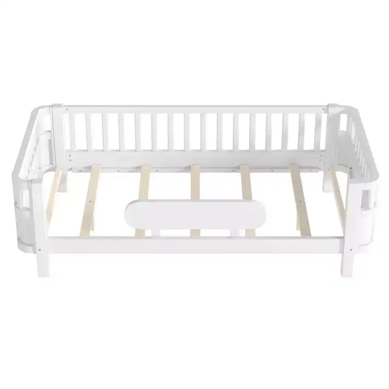 Lit plateforme moderne en bois avec barrières de sécurité amovibles pour enfants, modes ouvert/fermé flexibles