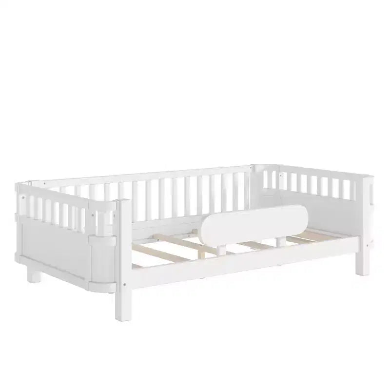 Lit plateforme moderne en bois avec barrières de sécurité amovibles pour enfants, modes ouvert/fermé flexibles
