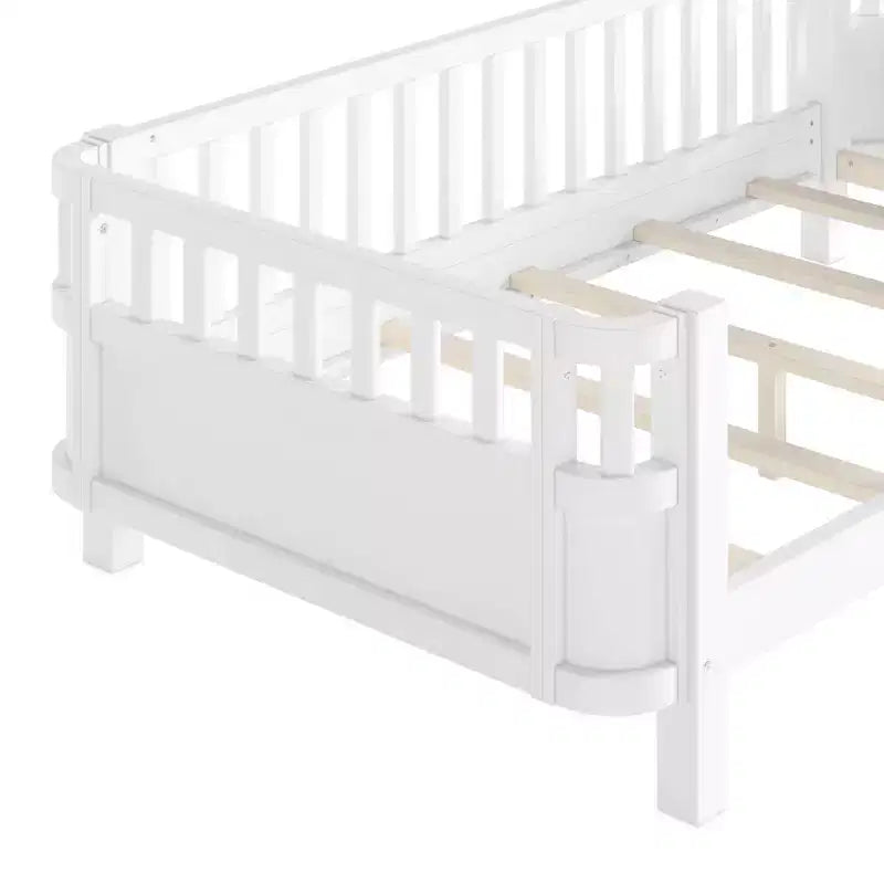 Lit plateforme moderne en bois avec barrières de sécurité amovibles pour enfants, modes ouvert/fermé flexibles