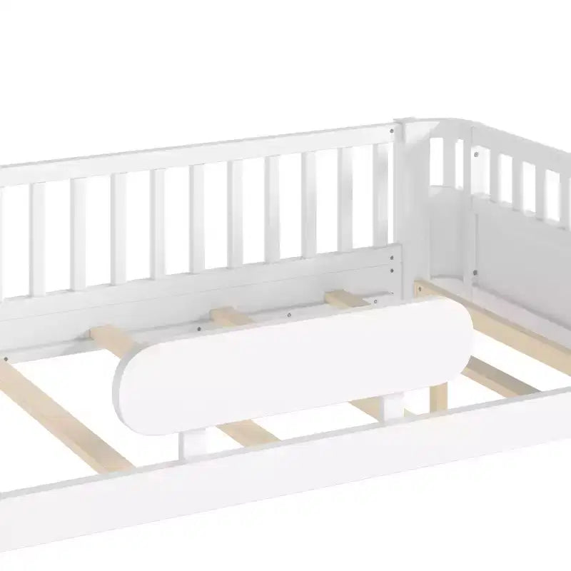 Lit plateforme moderne en bois avec barrières de sécurité amovibles pour enfants, modes ouvert/fermé flexibles