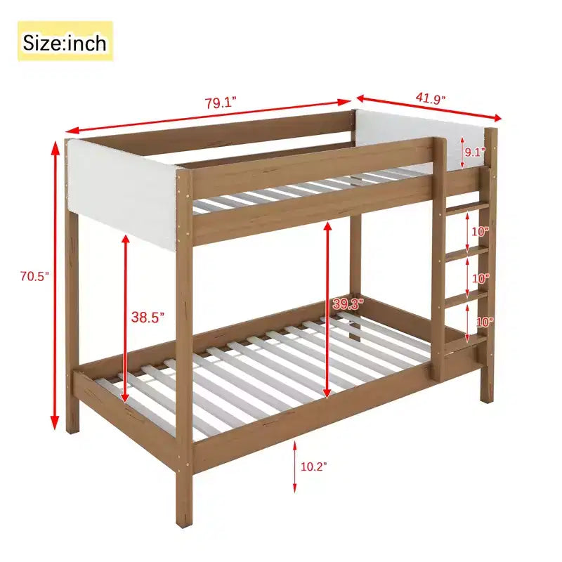 Modern Rubberwood Twin Over Twin Bunk Bed with Boucle Upholstered Headboard & Footboard