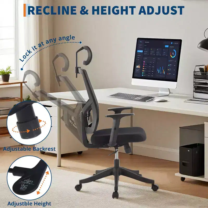 Chaise de bureau ergonomique, Support lombaire réglable, Soutien lombaire ajustable, Chaise de bureau pivotante, Chaise d'ordinateur à bascule réglable