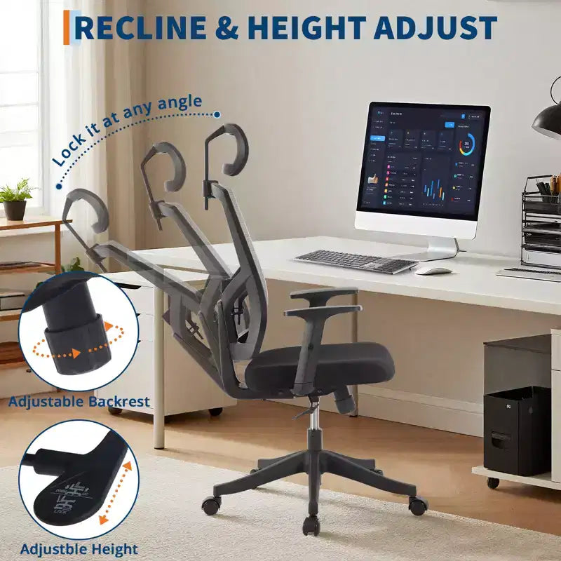 Chaise de bureau ergonomique, Support lombaire réglable, Soutien lombaire ajustable, Chaise de bureau pivotante, Chaise d'ordinateur à bascule réglable