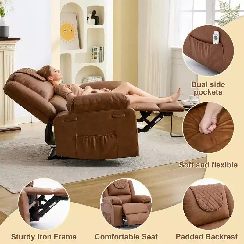 Adult Manual Recliner with Side Storage Pockets & Remote Control, Compact Single Sofa