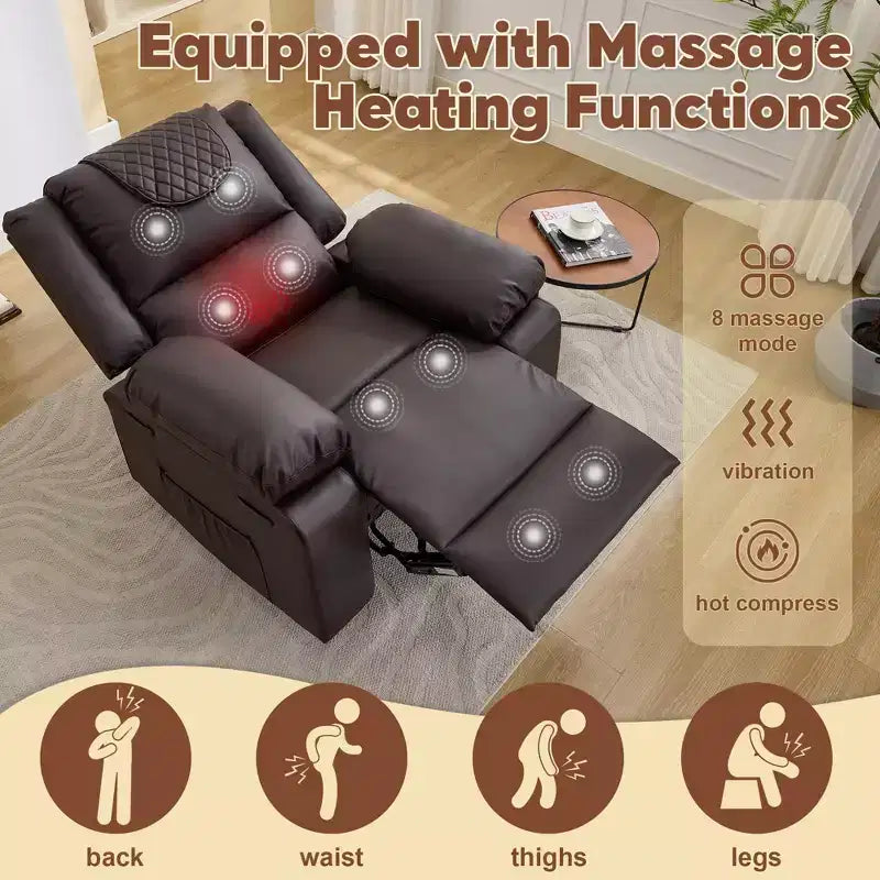 Adult Manual Recliner with Side Storage Pockets & Remote Control, Compact Single Sofa