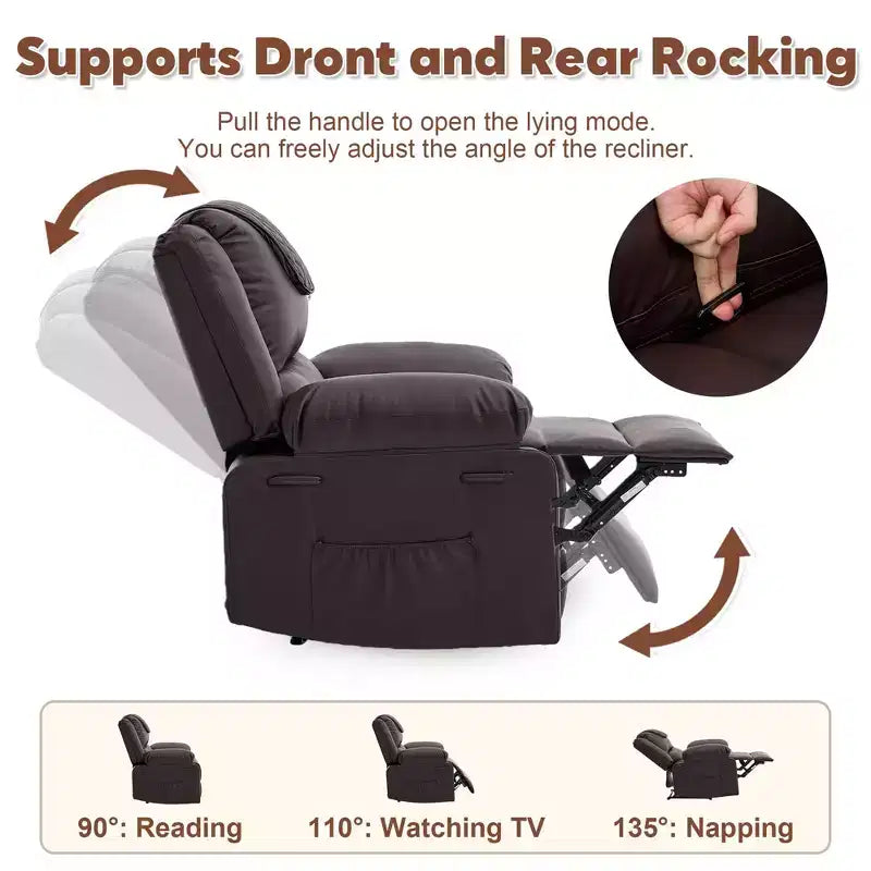Adult Manual Recliner with Side Storage Pockets & Remote Control, Compact Single Sofa