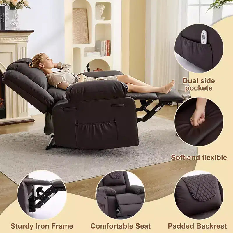 Adult Manual Recliner with Side Storage Pockets & Remote Control, Compact Single Sofa