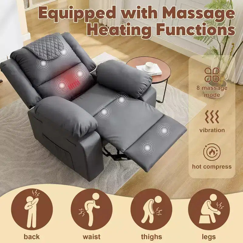 Adult Manual Recliner with Side Storage Pockets & Remote Control, Compact Single Sofa