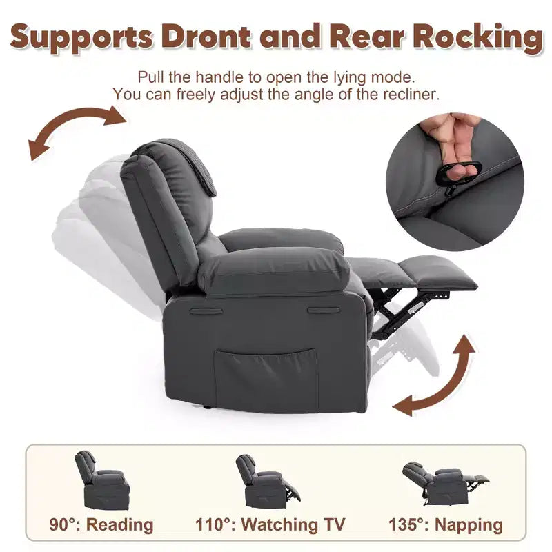 Adult Manual Recliner with Side Storage Pockets & Remote Control, Compact Single Sofa