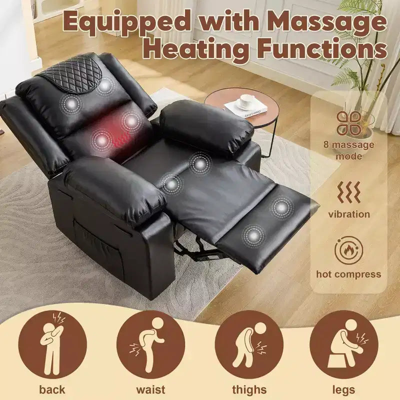 Adult Manual Recliner with Side Storage Pockets & Remote Control, Compact Single Sofa