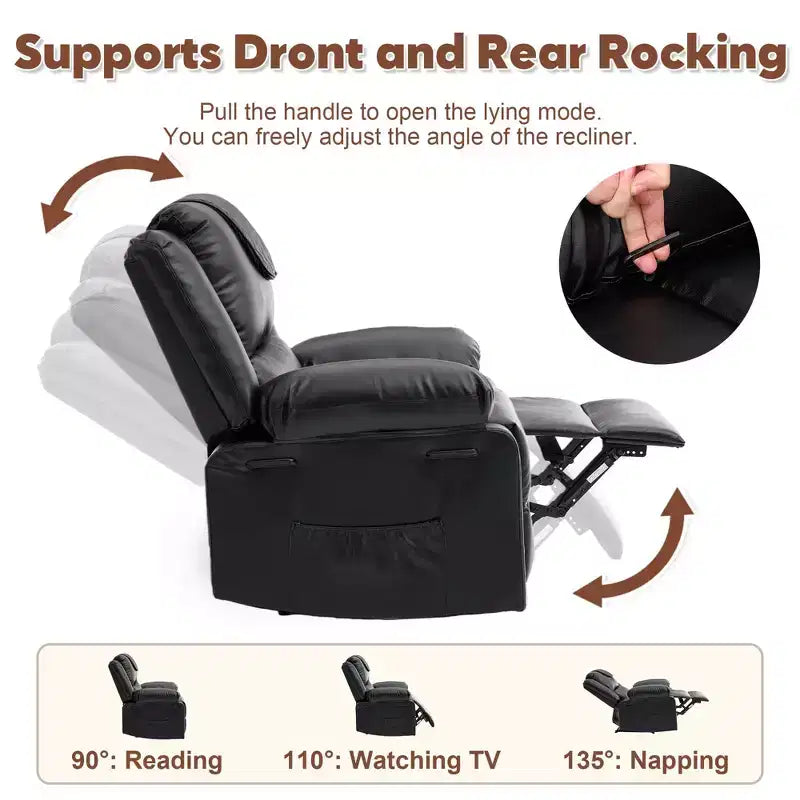 Adult Manual Recliner with Side Storage Pockets & Remote Control, Compact Single Sofa