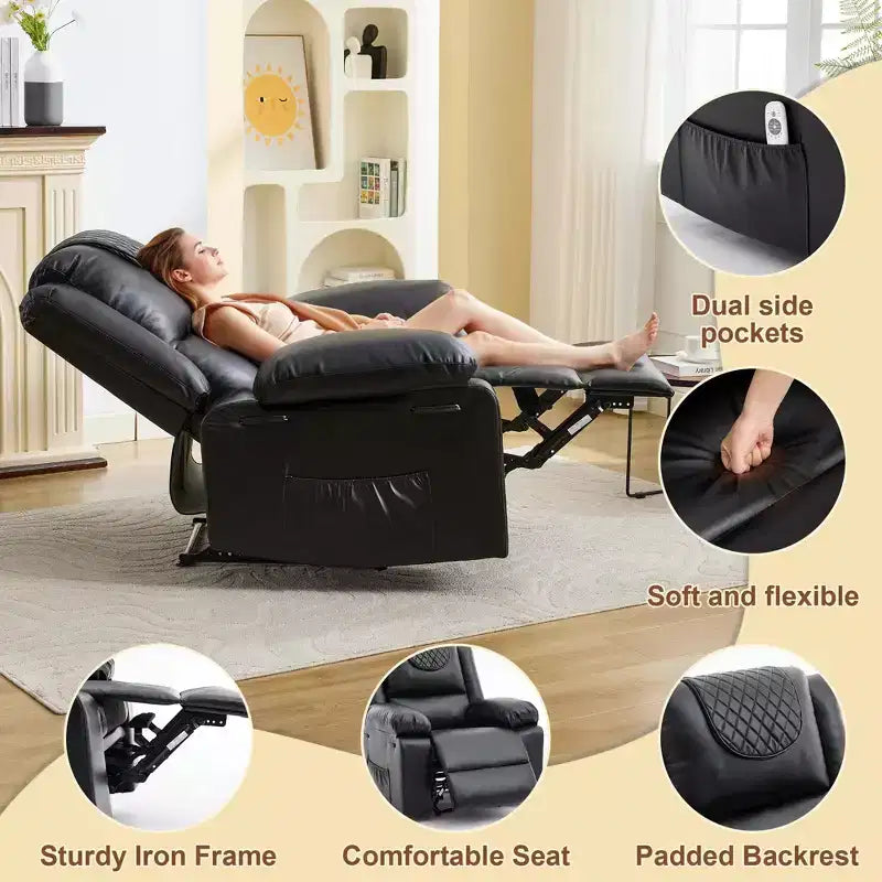 Adult Manual Recliner with Side Storage Pockets & Remote Control, Compact Single Sofa
