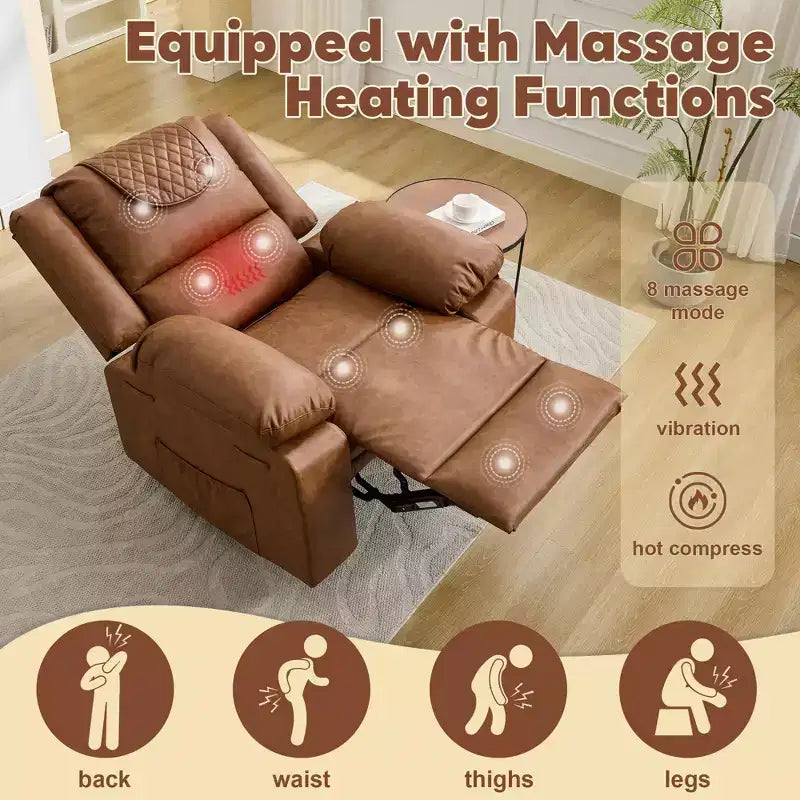 Adult Manual Recliner with Side Storage Pockets & Remote Control, Compact Single Sofa