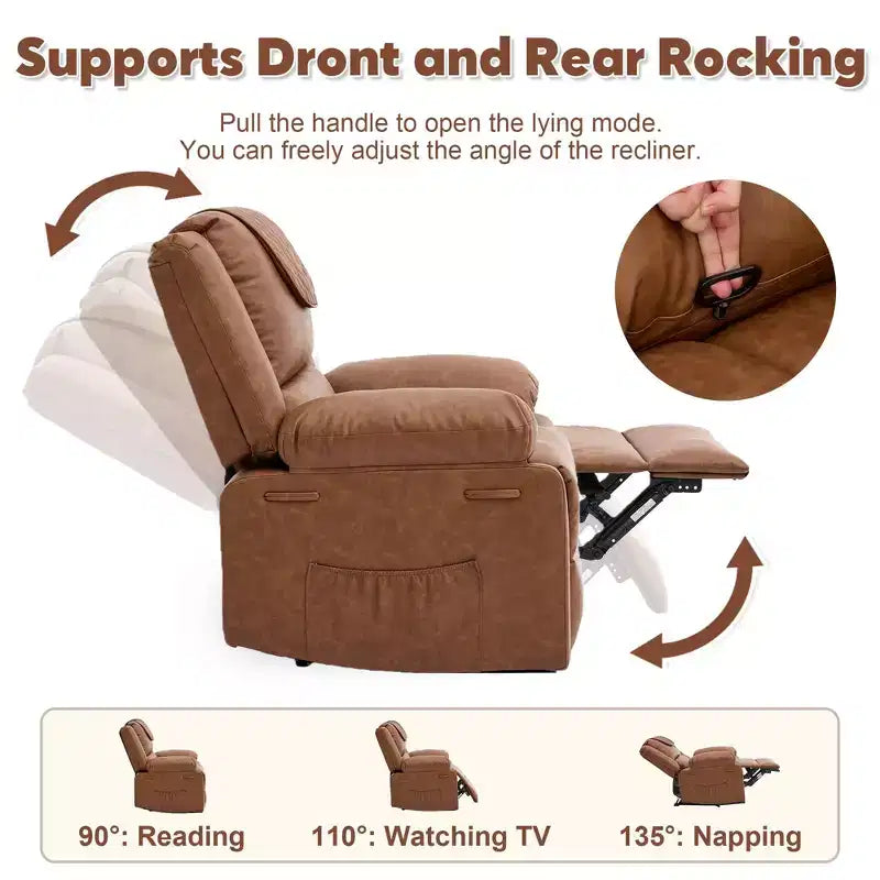 Adult Manual Recliner with Side Storage Pockets & Remote Control, Compact Single Sofa