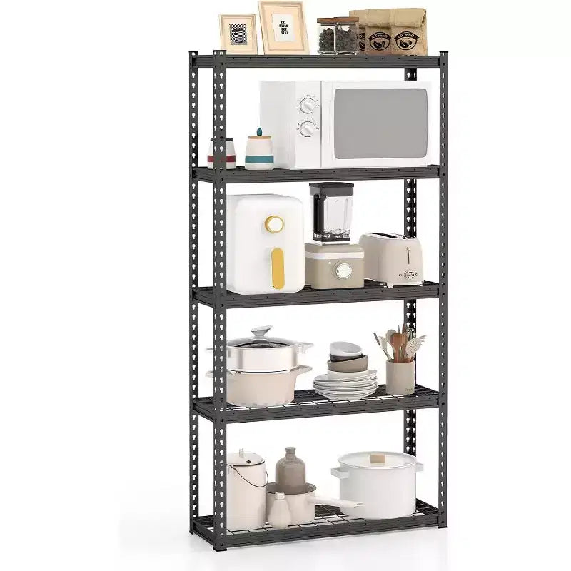 Gymax 1/2/3/4PC 5-Tier Heavy Duty Metal Wire Shelving Unit w/ Adjustable Shelves Anti-Slip Feet for Home Garage Office Gray/Black