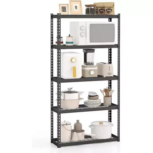 Gymax 1/2/3/4PC 5-Tier Heavy Duty Metal Wire Shelving Unit w/ Adjustable Shelves Anti-Slip Feet for Home Garage Office Gray/Black