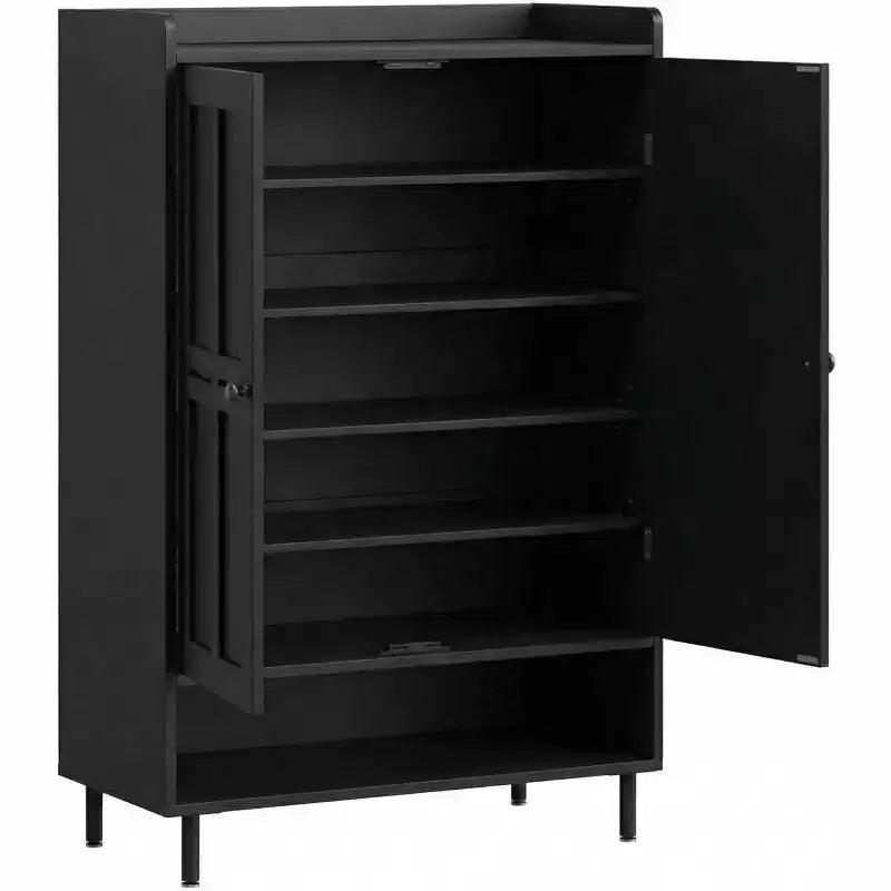 6-Tier Shoe Rack with Profiled Doors, Modern Rustic Shoe Cabinet with 3 Adjustable Shelves and Metal Legs, Entrance & Hallway Furniture