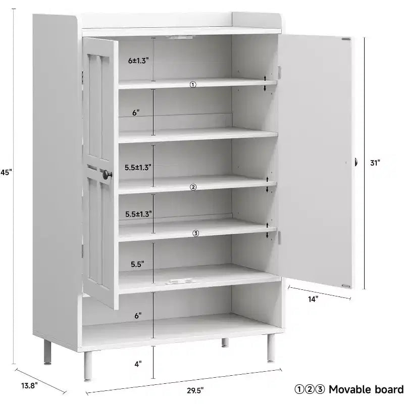 6-Tier Shoe Rack with Profiled Doors, Modern Rustic Shoe Cabinet with 3 Adjustable Shelves and Metal Legs, Entrance & Hallway Furniture