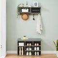 Industrial Wall Mounted Hall Tree Coat Rack and Shoe Bench Set  5 Hooks, 10 Storage Cubbies, Blackboard  Entryway Organizer and Bench