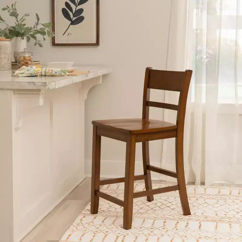 Counter Height Barstool, Walnut Rubberwood Frame, Contemporary Style, Kitchen & Home Bar