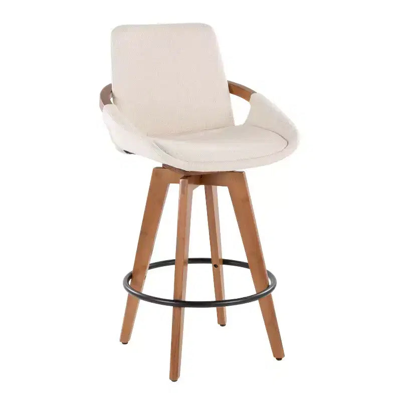LumiSource Cosmo Counter Height Barstool Walnut Bamboo/Cream Noise Fabric