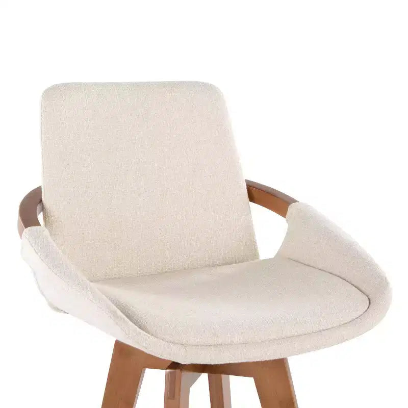 Tabouret de bar à hauteur de comptoir Mid-Century, structure en bambou noyer, tissu crème, pivotant à 360°