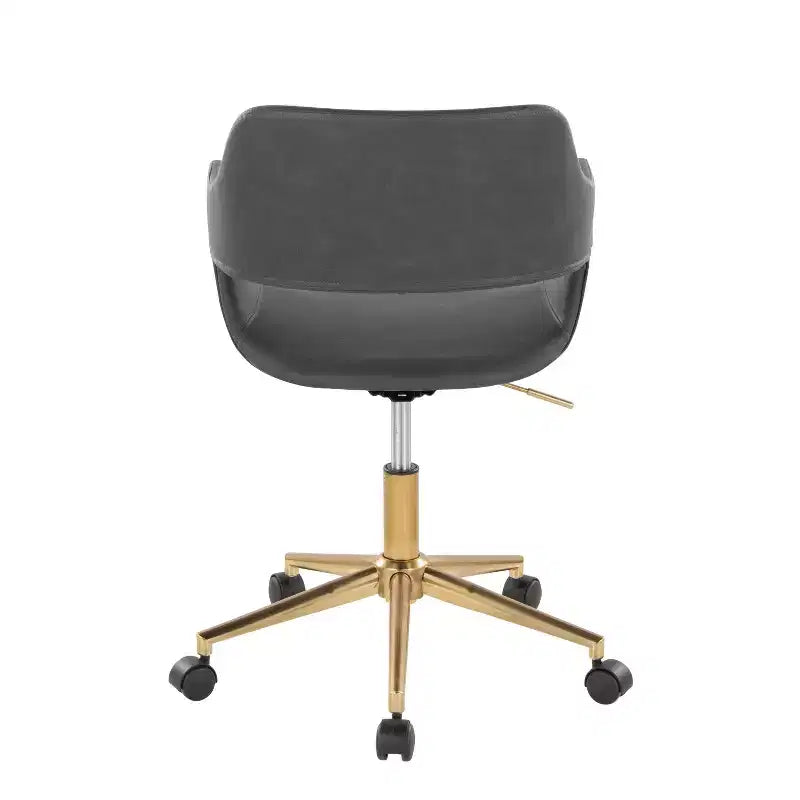 Adjustable Task Chair, Gold Metal Base, Gray PU Leather, Swivel, 250LBS Home Office