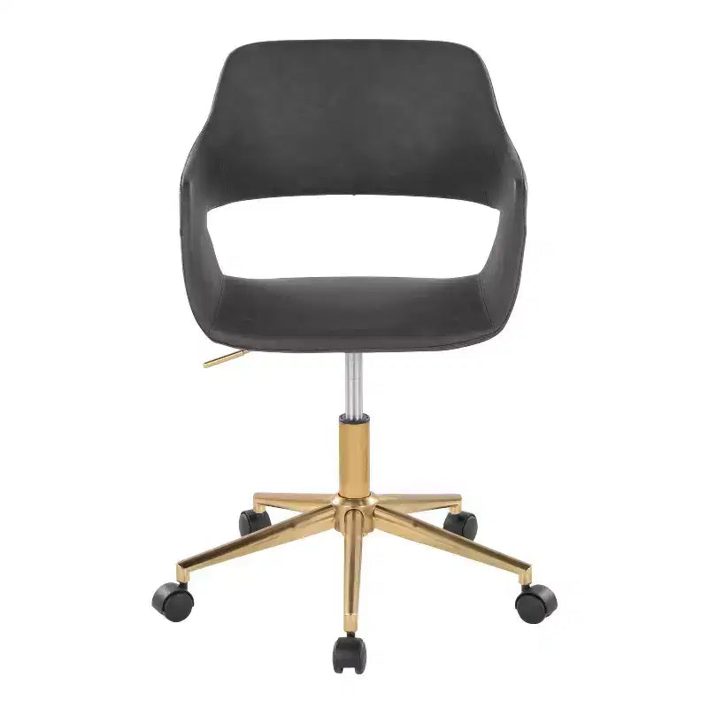 Adjustable Task Chair, Gold Metal Base, Gray PU Leather, Swivel, 250LBS Home Office