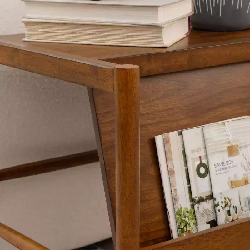 Walnut Magazine Rack, Freestanding Floor Stand for Living Room & Office