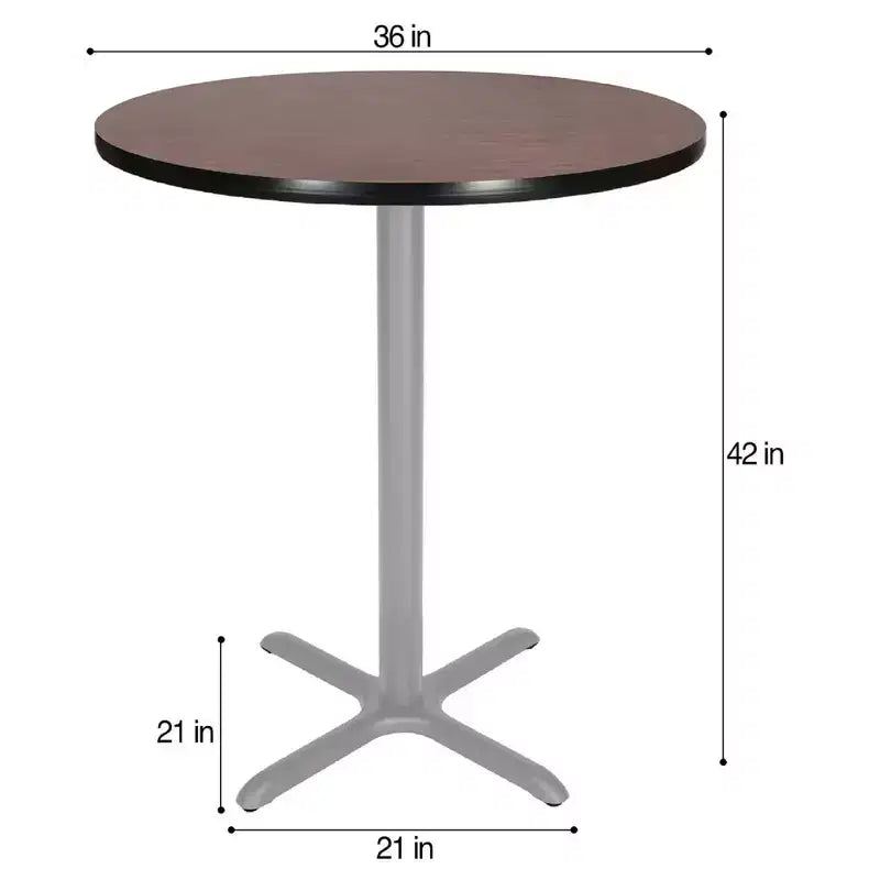 42" Round X-Base Dining Bar Height Table, Gray Laminate Top, Steel Frame, Seats 4