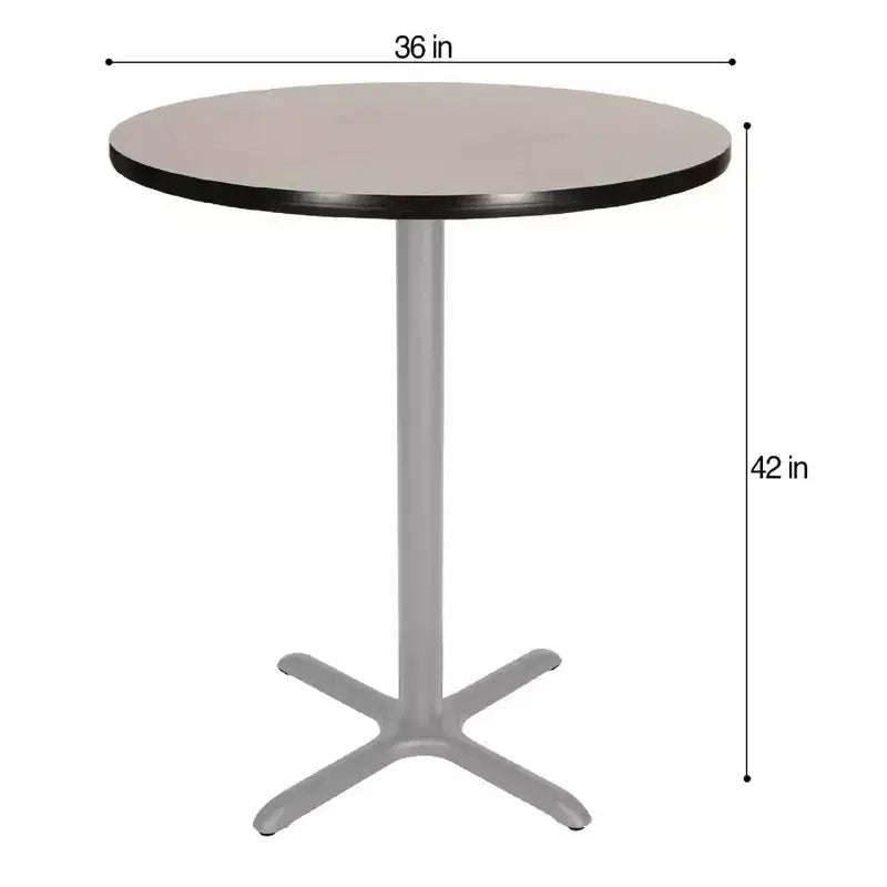 42" Round X-Base Dining Bar Height Table, Gray Laminate Top, Steel Frame, Seats 4