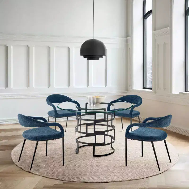 Lot de 2 chaises de salle à manger avec accoudoirs en fer et tissu, 113 kg, dossier bas