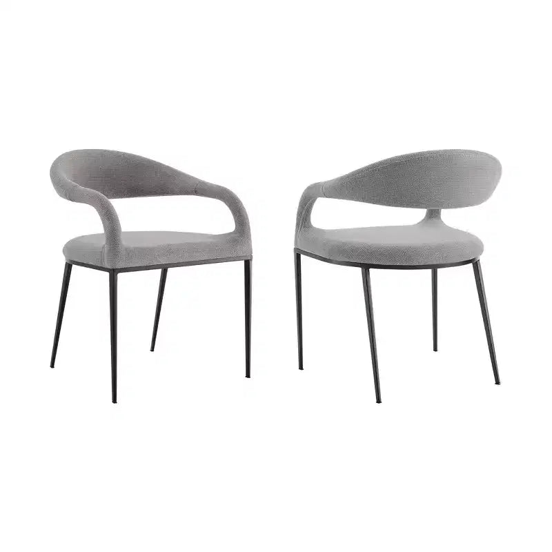 Lot de 2 chaises de salle à manger avec accoudoirs en fer et tissu, 113 kg, dossier bas