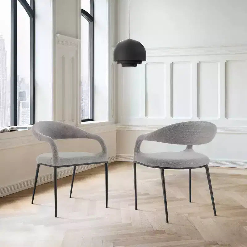 Set of 2 Upholstered Iron & Fabric Dining Chairs with Arms, 250LBS, Low Back