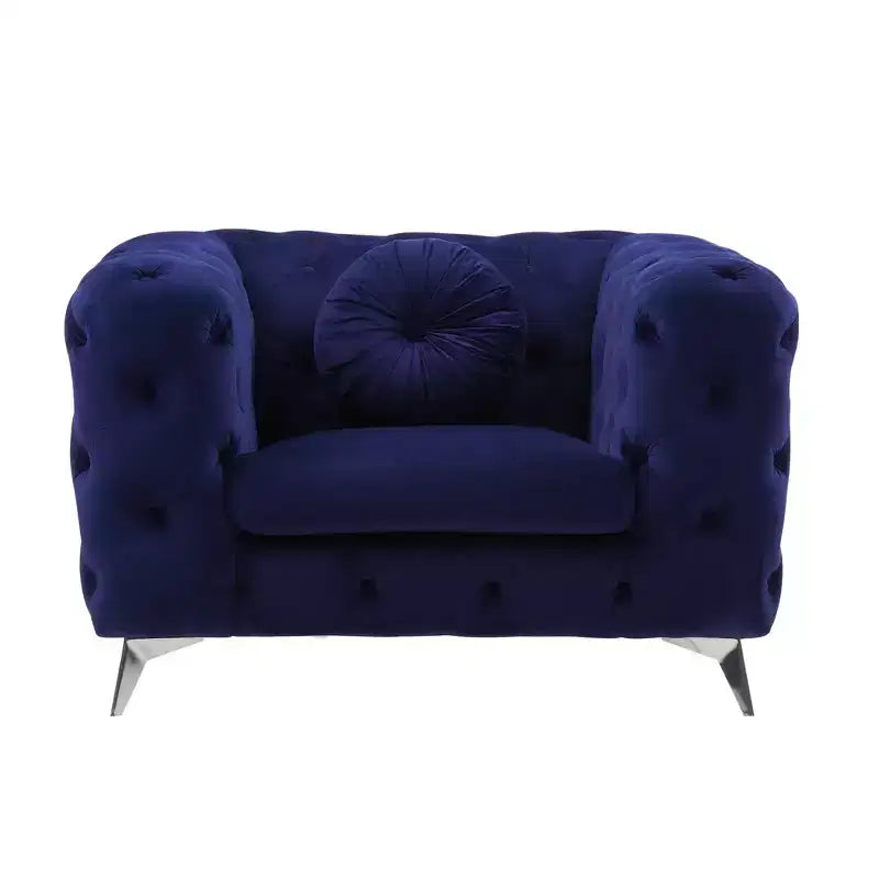 Fauteuil d'appoint en velours capitonné avec accoudoirs, cadre en bois et pieds en métal, finition brillante
