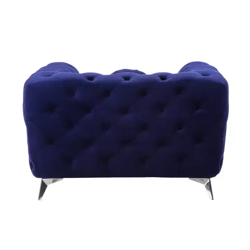 Fauteuil d'appoint en velours capitonné avec accoudoirs, cadre en bois et pieds en métal, finition brillante