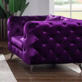 Fauteuil d'appoint en velours capitonné avec accoudoirs, cadre en bois et pieds en métal, finition brillante