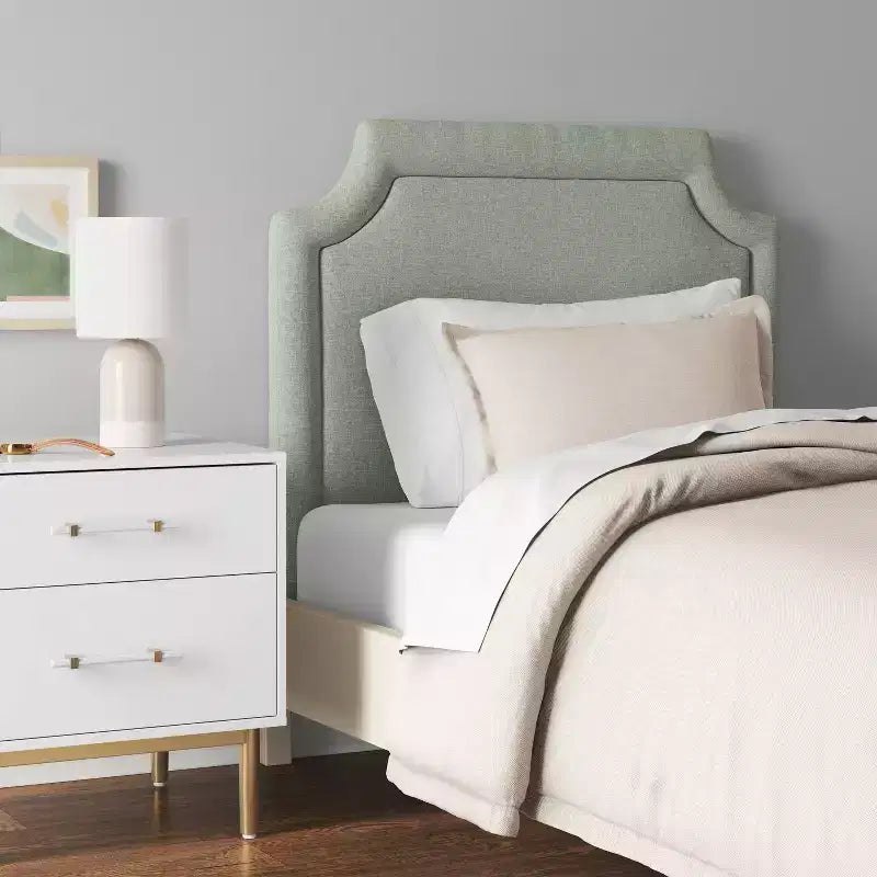 Twin Notched Border Stick-on-the-Wall Headboard, Plush Upholstered, Easy Install