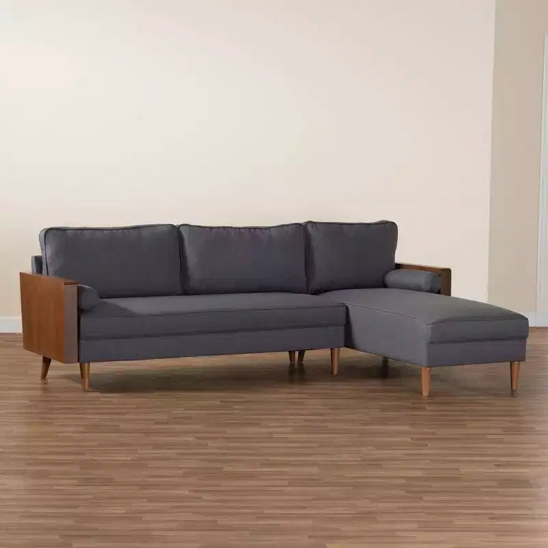 Fabric and Wood Right-Facing Sectional Sofa, L-Shape, Modern Living Room Couch